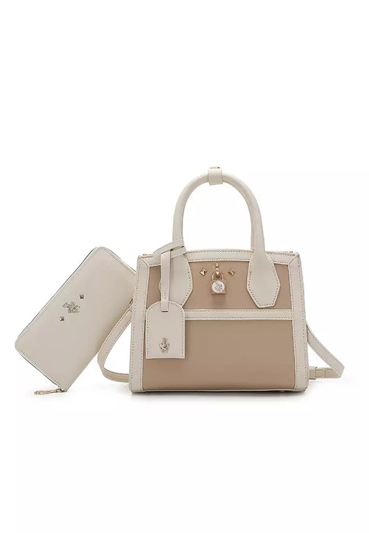 [PRE-ORDER] Swiss Polo 2-in-1 Top Handle Bag & Zipper Purse - Beige